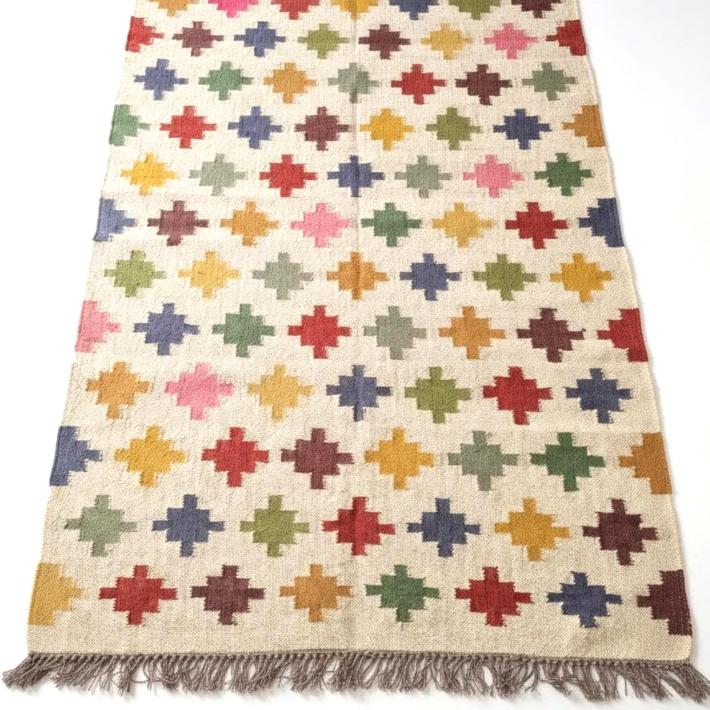 Handmade Multicolor Jute Vintage Dhurrie For Home